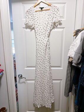 Forever 21 Polka Dot Wrap Maxi Dress - White with Black Dots